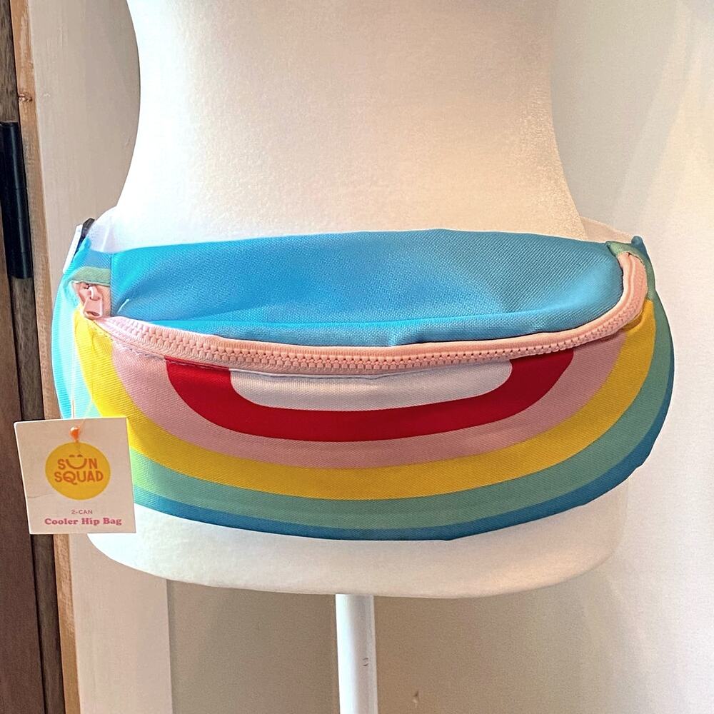 SUN SQUAD Rainbow Insulated Fanny Pack Travel Cooler 2 Can Lunch Box Summer NWT